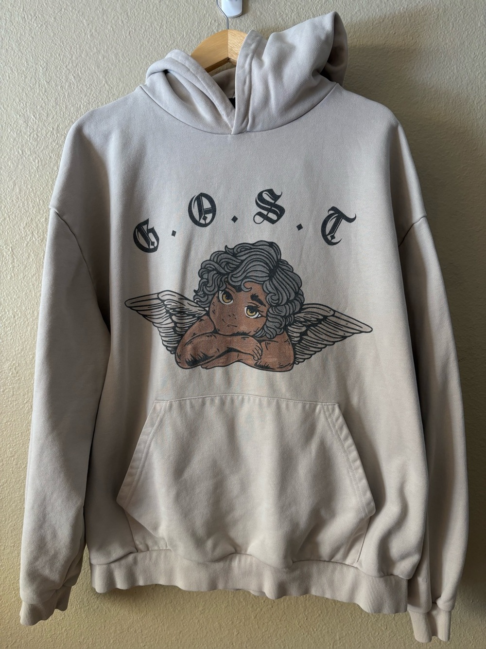 Tokyo Ghost Cherub Hoodie Beige Gothic Graphic Sweatshirt Oversized